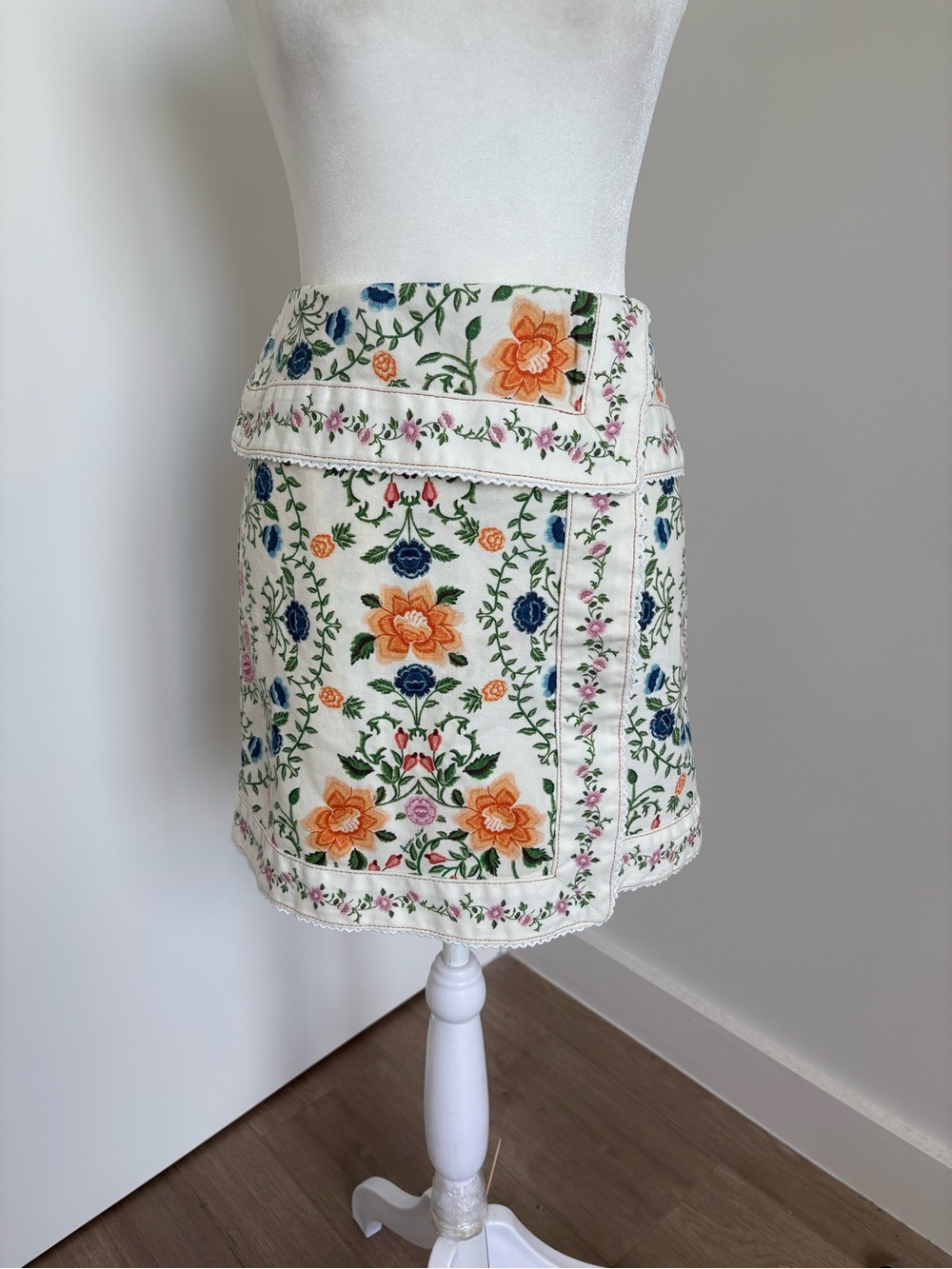 Farm Rio Wrap-effect floral-print cotton-twill mini skirt